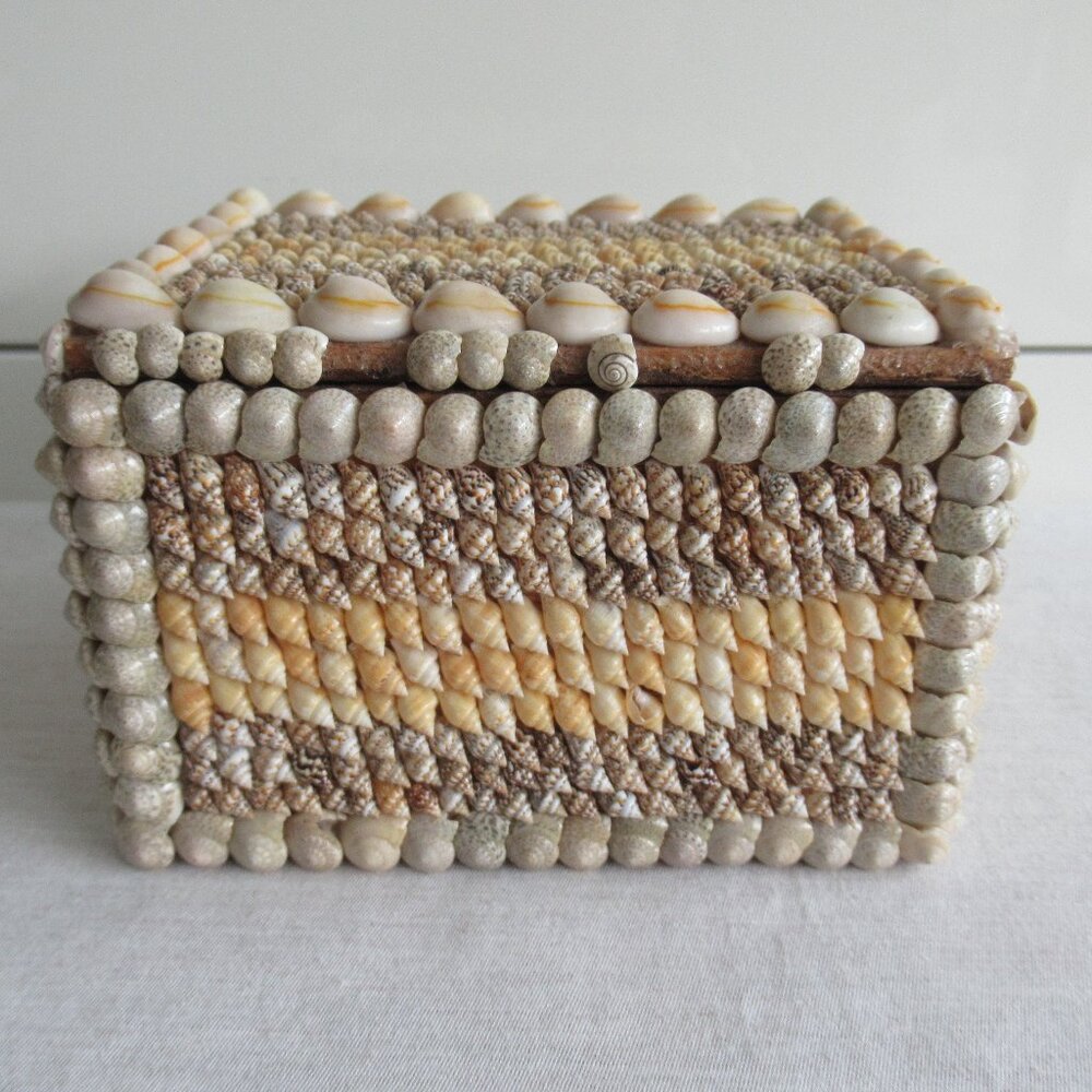 Vintage Shell Jewelry Box Handmade Seashell Treasure Trinket Box Coastal Decor